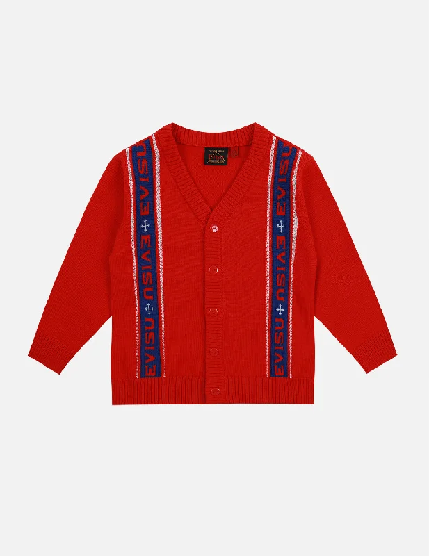 Logo-pattern Stripe Knitted Cardigan Notch Collar Peter Pan Collar Cowl Neck