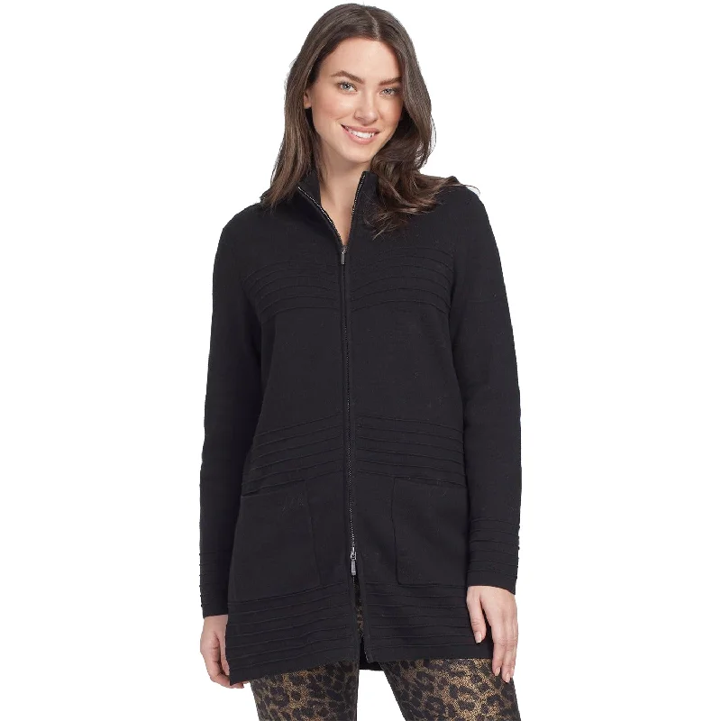 Women's Tribal Two Way Zipper Sweater Cardigan Black Stretchy Elastic Breathable