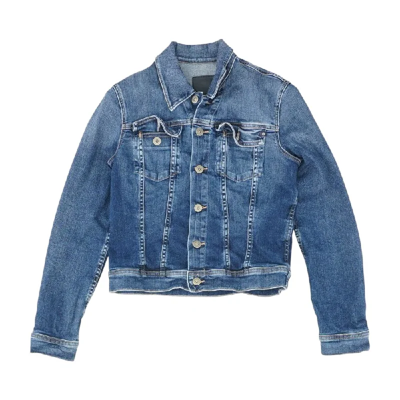 Blue Solid Denim Jacket Belted Jacket Elasticated Jacket Padded Jacket
