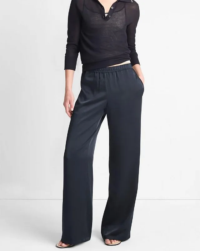 Side-Stripe Satin Low-Rise Wide-Leg Pant Casual Yoga Pants