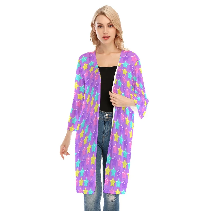 Electric Star Wave Purple V-neck Mesh Cardigan Modern Contemporary chic