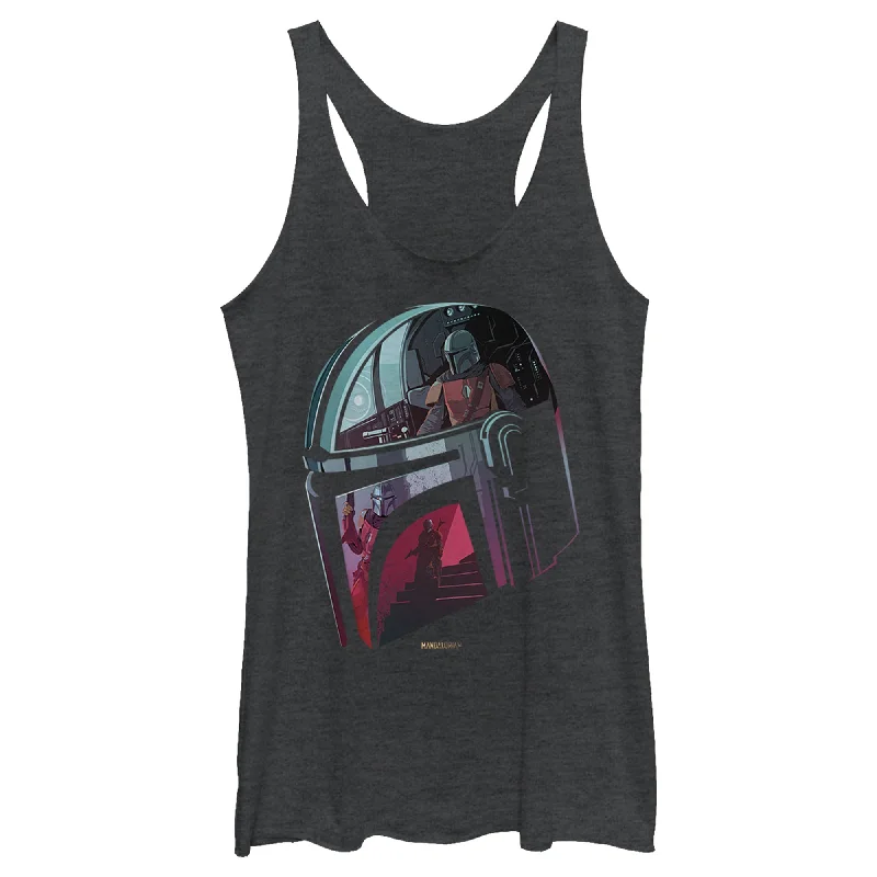 Women's Star Wars: The Mandalorian Helmet Reflection Racerback Tank Top cold shoulder tank