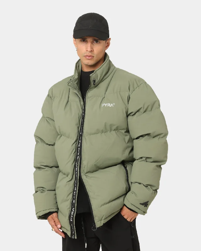 PYRA Padded Puffa Jacket Olive Green Appliqued Jacket Beaded Jacket Sequined Jacket