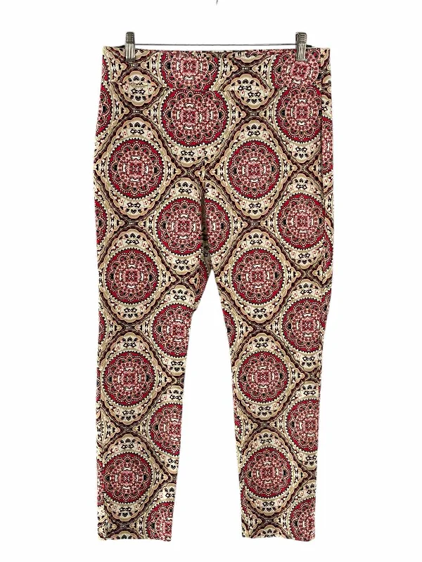 Chico's Size 1(1X) Cream Pink Print Pants Soft Stretch Trousers