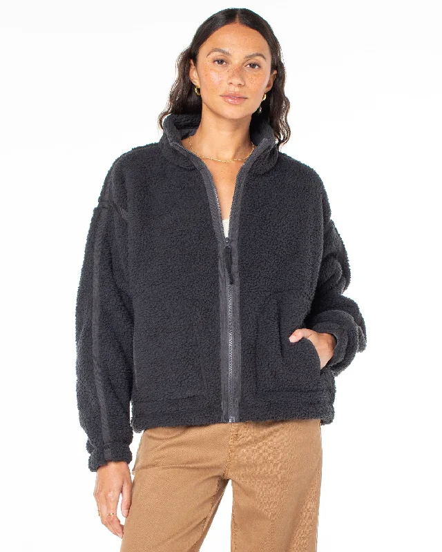 Wurlie Zip Up Fleece Jacket - Phantom Tailored Jacket Straight Jacket A-Line Jacket