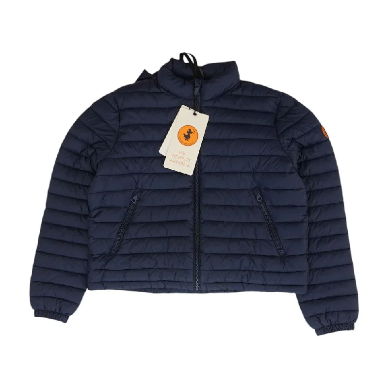 Navy Solid Puffer Jacket Denim Jacket Leather Jacket Suede Jacket