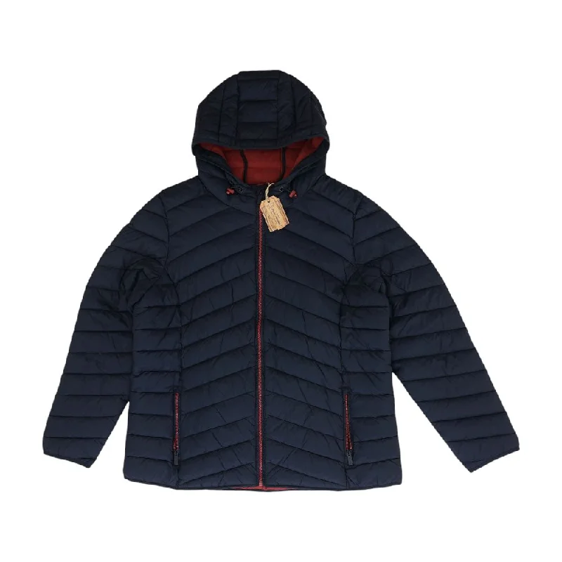 Navy Solid Puffer Jacket Fleece Fabric Down Fabric Feather Fabric