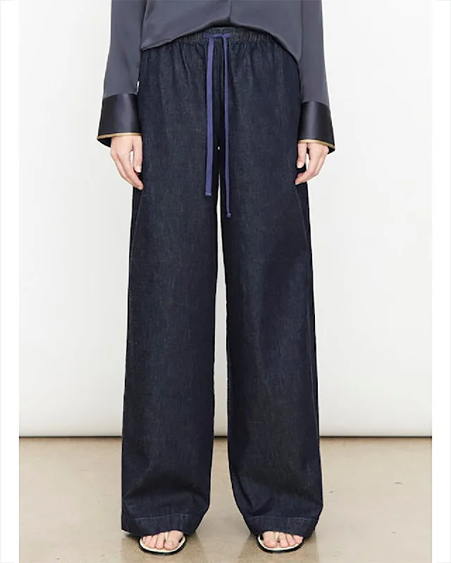 Low Rise Pull On Wide Leg Twill Pant Casual Skinny Fit Pants
