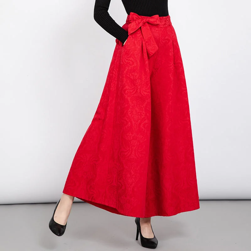 Thick Floral Fancy Cotton Chinese Style Women's Loose Pants Comfortable Pleated Pants