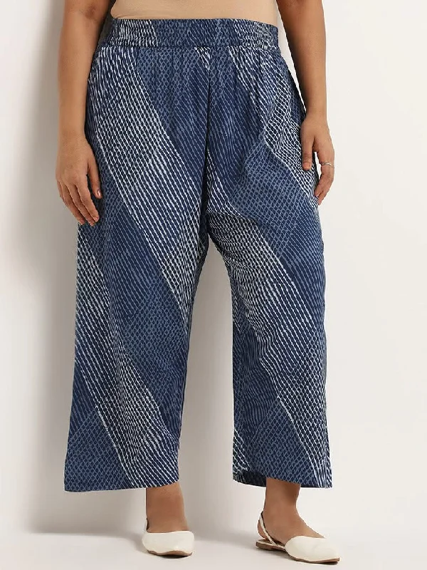 Diza Blue Mid Rise Printed Pants Fashionable Jogger Pants