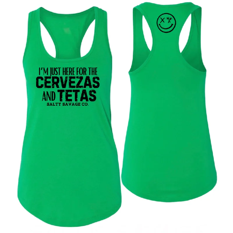 Salty Savage Ladies “CERVEZAS AND TETAS” Racerback Tank lace back tank