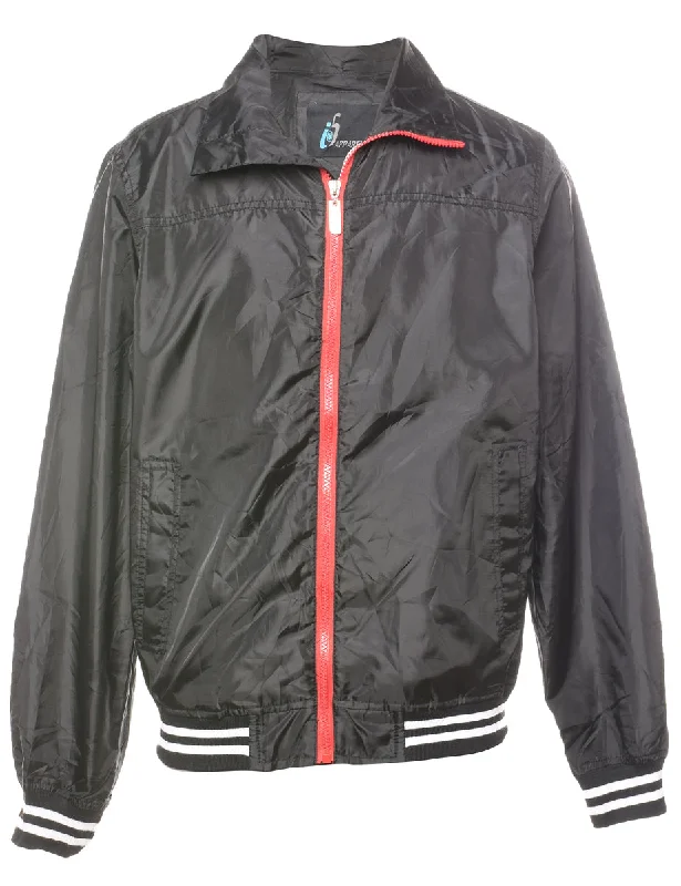 Black & Red Contrast Zip-Front Jacket - M Ribbed Jacket Pleated Jacket Ruffled Jacket