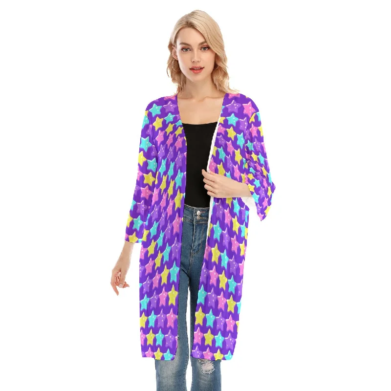 Electric Star Wave Indigo Purple V-neck Mesh Cardigan Casual Formal Business