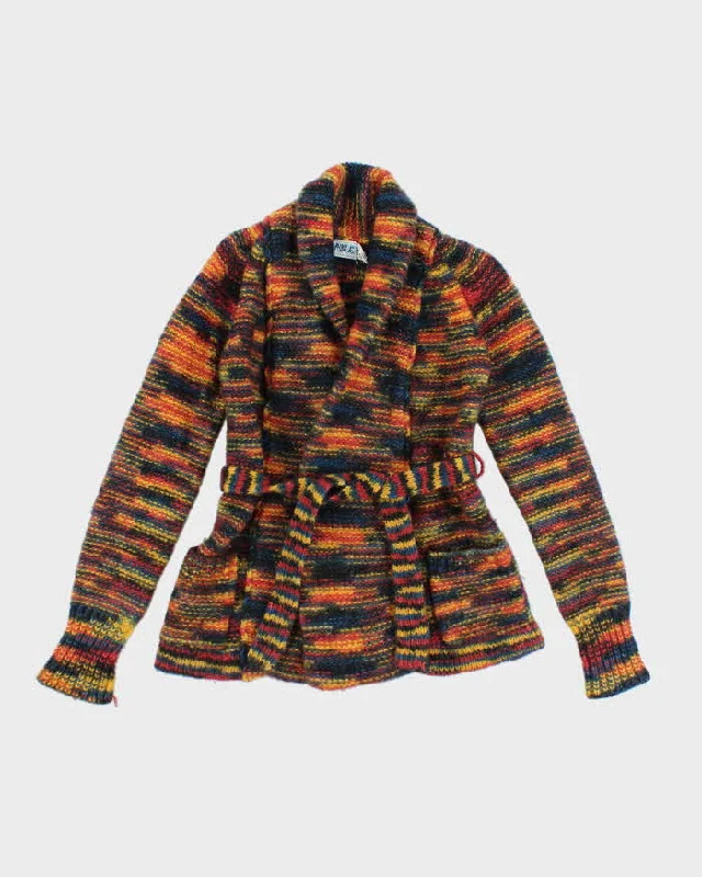 Vintage Wool/Mohair Knit Wrap Cardigan - M Solid Color Striped Floral Print