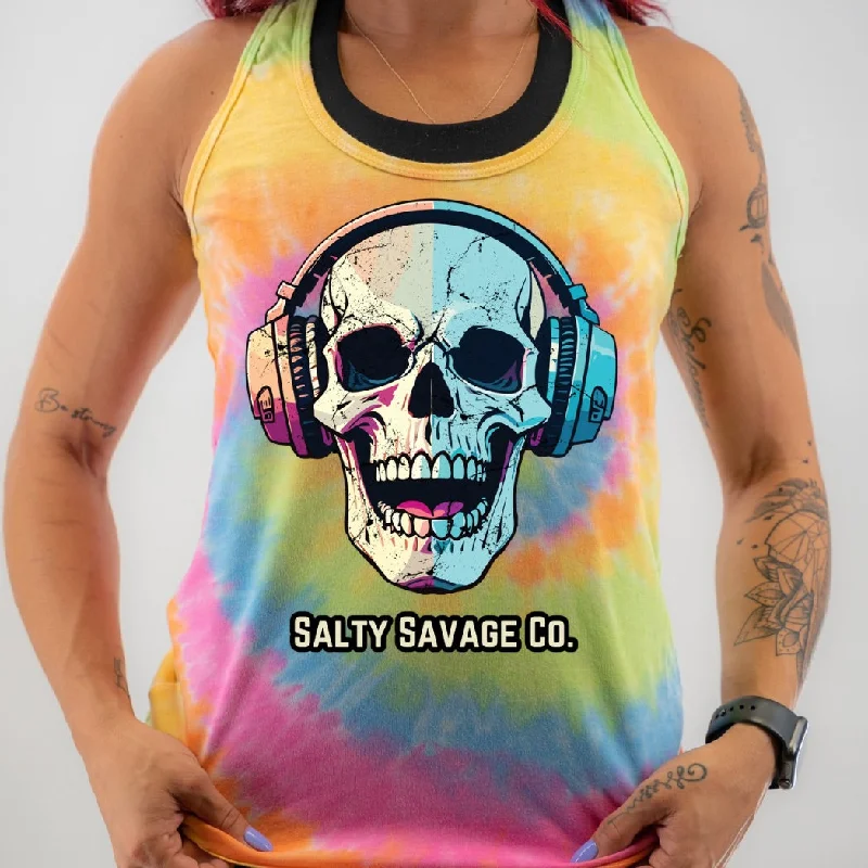 Salty Savage Ladies “Dead Beats” Spiral Tie Dye Racerback Tank flowy tank top