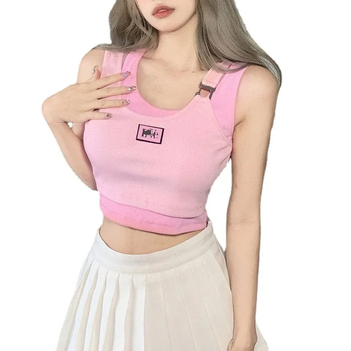 Women's Pastel Goth Two-piece Tank Top rhinestone tank top
