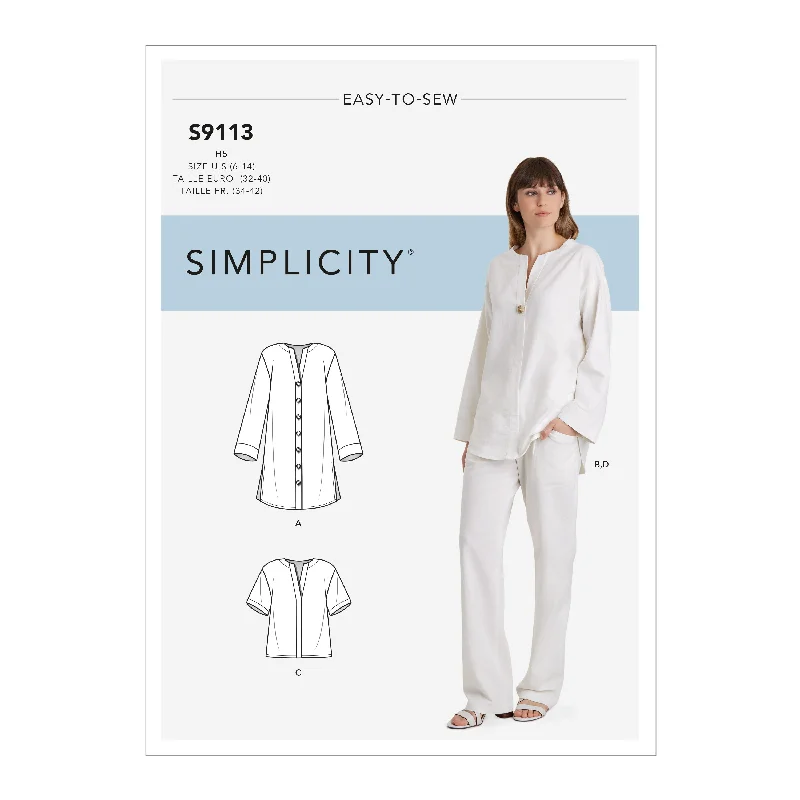 Simplicity Pattern 9113 Misses' Tunic, Top & Pull On Pants Fashionable Button-Up Pants