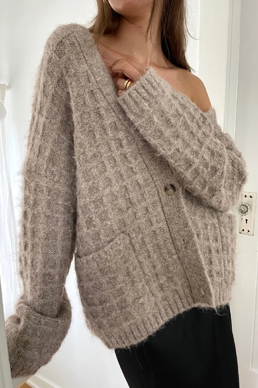 OVERSIZED GRID TEXTURED CARDIGAN Sequined Glittery Shiny