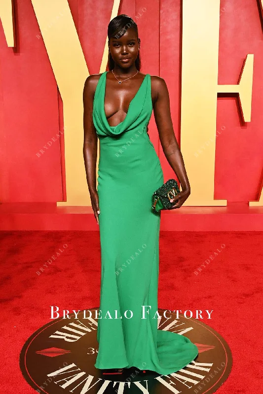 Adut Akech Jungle Green Mermaid 2024 Oscars After Party Dress Tunics Stylish modern