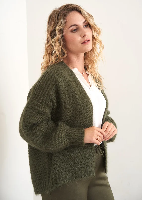 MINA CHUNKY KNIT CARDIGAN  - KHAKI Slim Fit Regular Fit Oversized