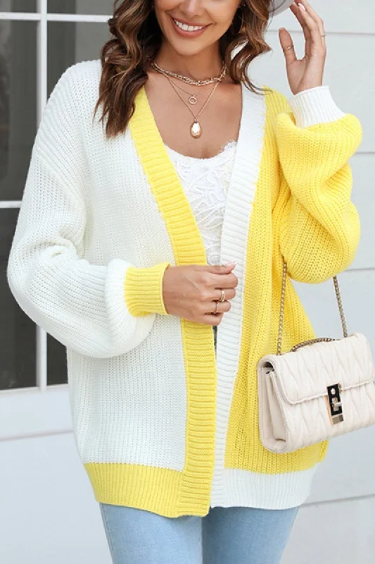WOMEN COLORED OPEN FRONT KNIT CARDIGAN Transparent Opaque Sheer