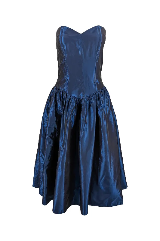 Kriss Vintage Iridescent Blue Taffeta Party Dress, 1980s Tunics Ceremony elegant