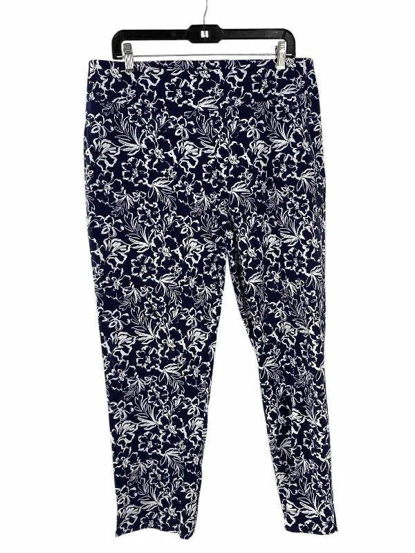 Zac & Rachel Size 16 Navy White Floral Pants Wide-Legged Palazzos