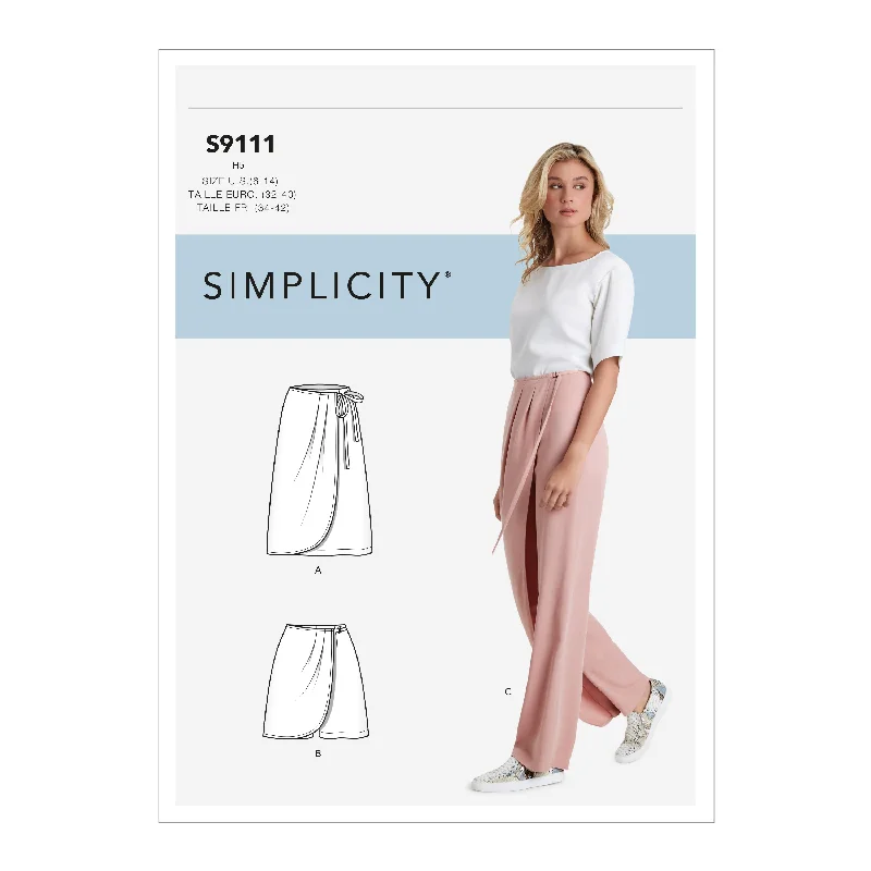 Simplicity Pattern 9111 Misses' Faux Wrap Pants, Skirt & Shorts Comfortable Jogger Trousers