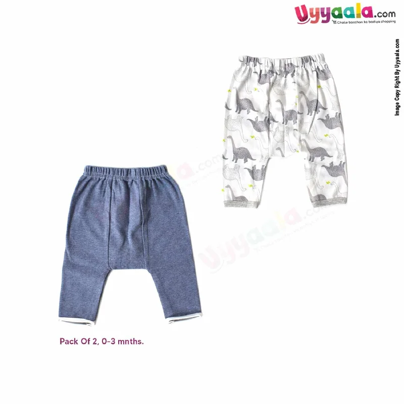 Precious One Diaper Pants 100% Soft Hosiery Cotton Pack of 2 - White & Gray (0-3M) Stylish Slim Trousers
