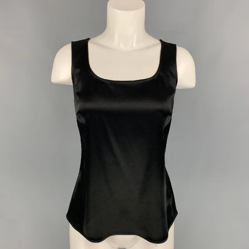 ST. JOHN CAVIAR Size S Black Triacetate Blend Tank Blouse ivory tank top