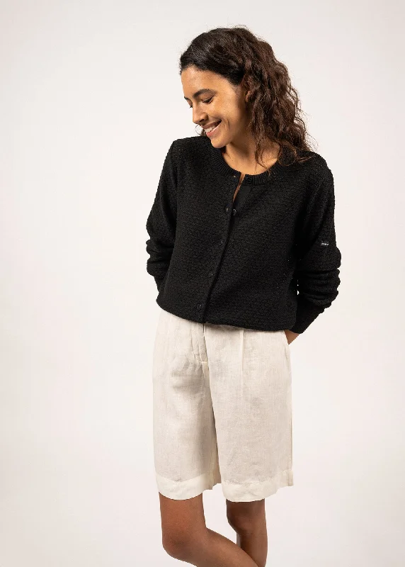 ALICANTE - Knit Cotton Cardigan (BLACK) Transparent Opaque Sheer