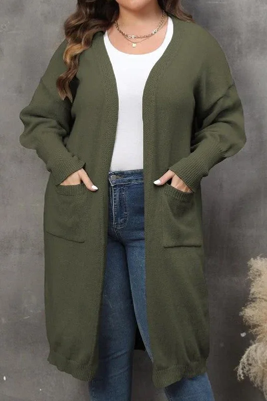 WOMEN PLUS SIZE OPEN FRONT KNIT CARDIGAN Handmade Hand-knitted Hand-woven