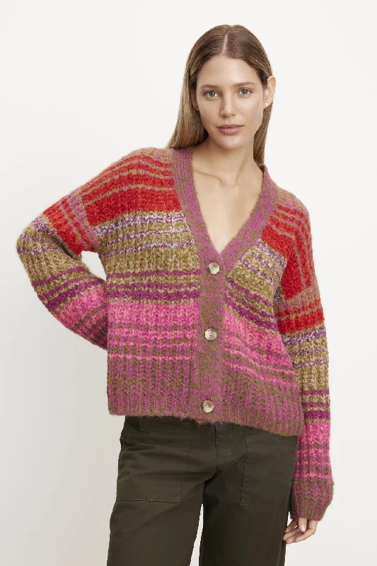 EDDIE STRIPED CARDIGAN Patchwork Embroidered Appliqued