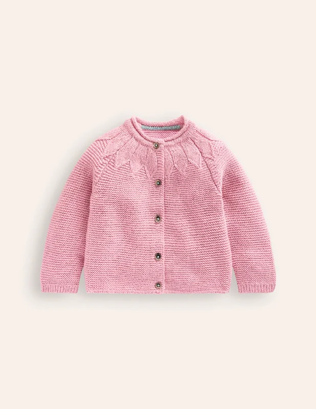 Pointelle Yoke Cardigan-Vintage Pink Spandex Blend Rayon Blend Denim Blend