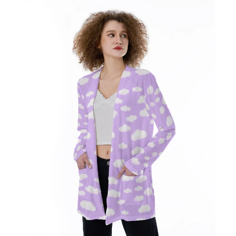 Dreamy Clouds Open Front Lightweight Cardigan With Pockets (Lilac) Cotton Fabric Linen Fabric Terry Fabric Dreamy Clouds Open Front Lightweight Cardigan With Pockets (Lilac) Cotton Fabric Linen Fabric Terry Fabric
