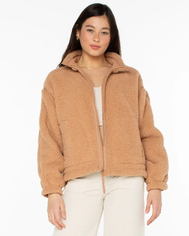 Wurlie Zip Up Fleece Jacket - Camel Satin Jacket Silk Jacket Chiffon Jacket