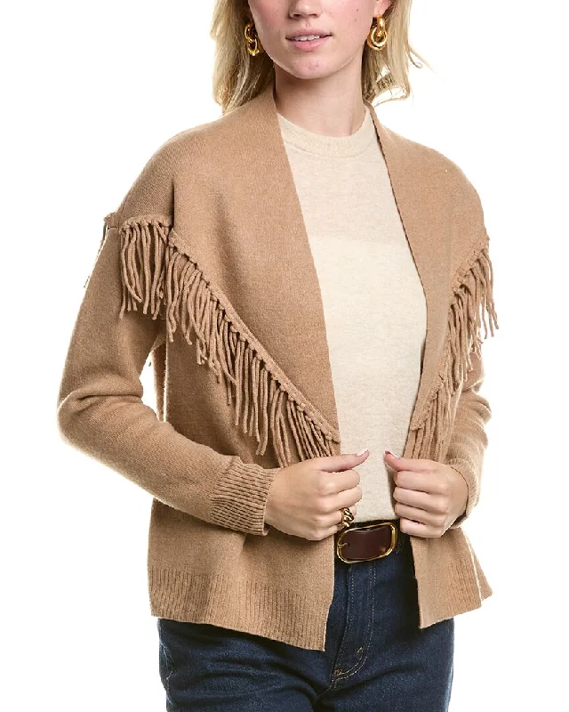 MEIR Fringe Wool & Cashmere-Blend Cardigan Collared Crew Neck Turtle Neck