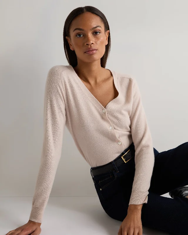 Women's Lara V Neck Cashmere Cardigan Dusk Pink Elasticated Padded Insulated
