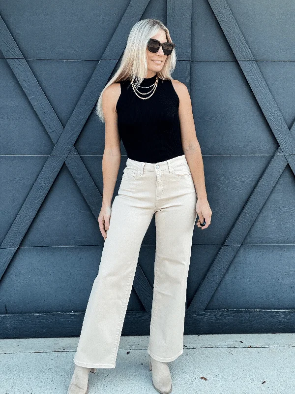 Bayeas High Rise Wide Leg Twill Pants In Khaki Chic Black Leggings