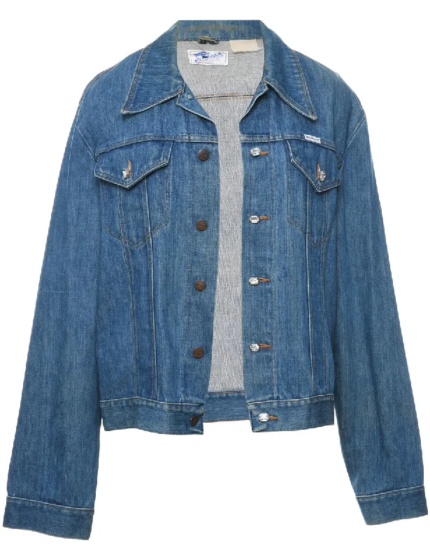 Wrangler Medium Wash Denim Jacket - L Zip Front Button Front Snap Front