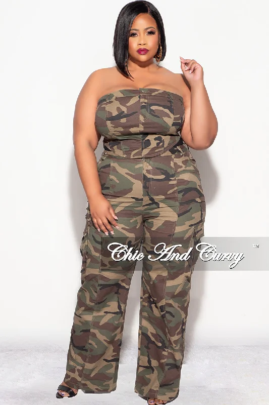 Final Sale Plus Size Strapless 2pc Top and Pants Set in Camo Fashionable Sporty Pants