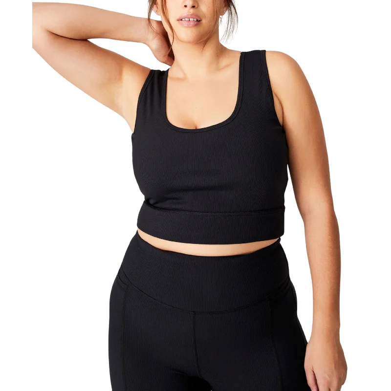 COTTON ON - Plus Size Active Rib Crop Tank Top turquoise tank top