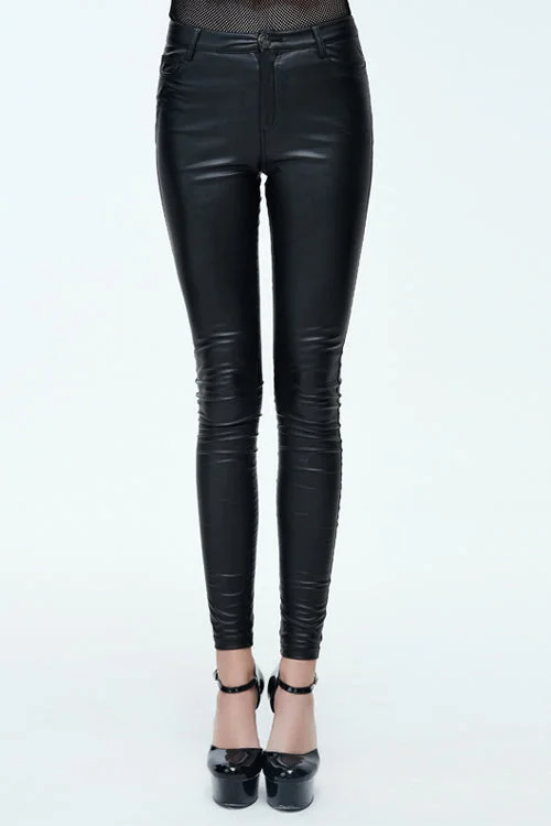 Black Simple Style Tight Leather Womens Pants Classic Flared Pants