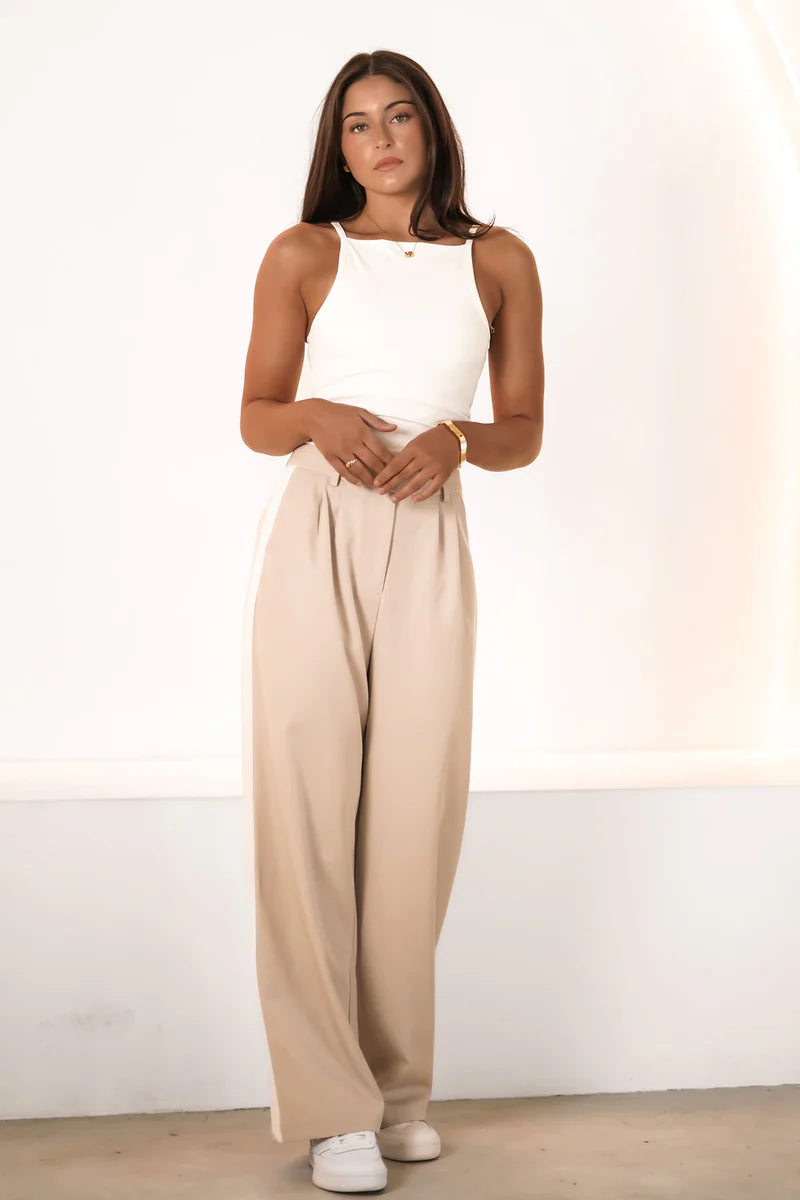 Lucas Stripe Pant Beige Trendy Wide-Leg Pants