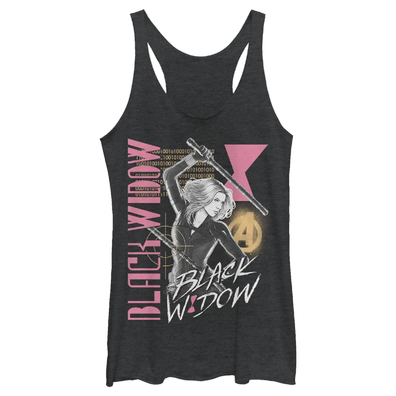 Women's Marvel Black Widow Binary Code Racerback Tank Top cropped tank top