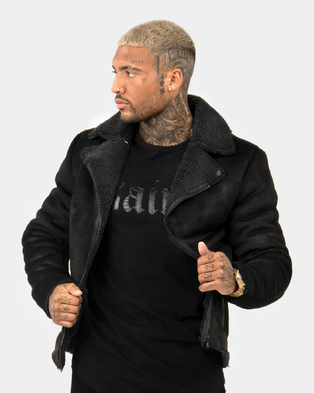 Saint Morta Renegade Sherpa Biker Jacket Black/Black Trench Coat Raincoat Waterproof Jacket