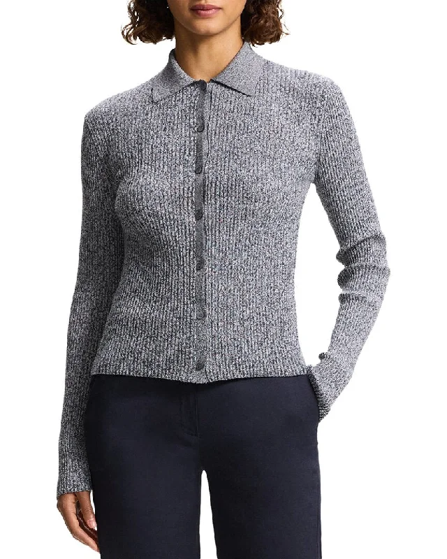 Theory Marl Rib Cardigan Welt Pockets Slit Pockets Flap Pockets