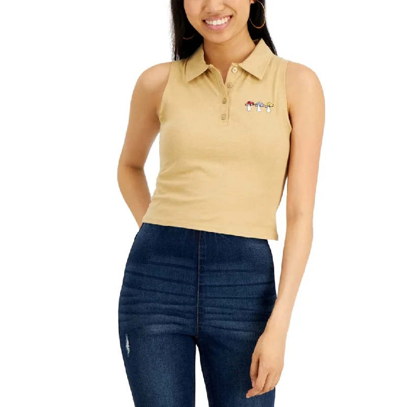 PLANET GOLD - Mushroom Embroidered Polo Tank Top open back tank