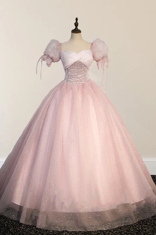 Delicate Short Sleeves Tulle Pink Floor Length Ball Gown Birthday Party Dress Tunics Timeless classic Delicate Short Sleeves Tulle Pink Floor Length Ball Gown Birthday Party Dress Tunics Timeless classic