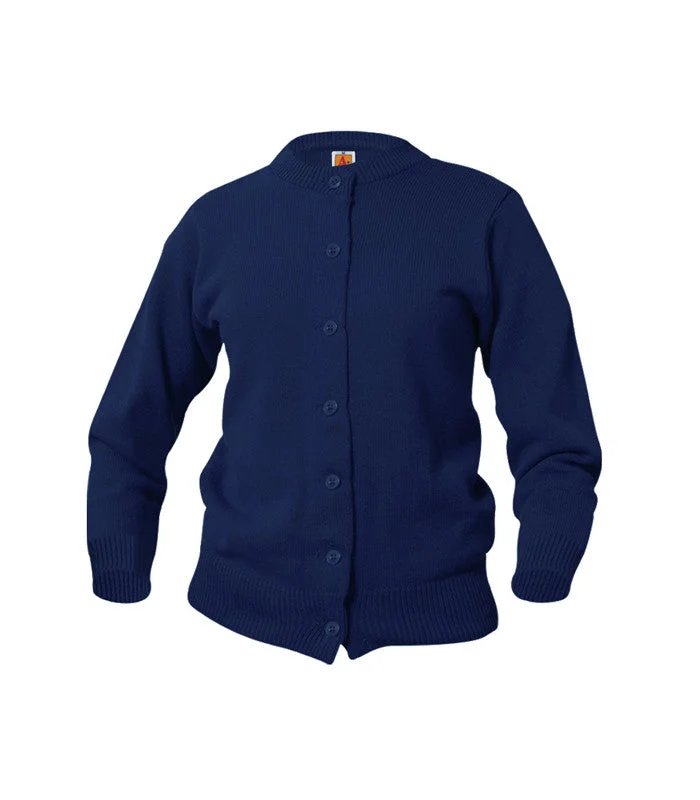 Girls Cardigan- Navy Crew Neck V-Neck Turtle Neck